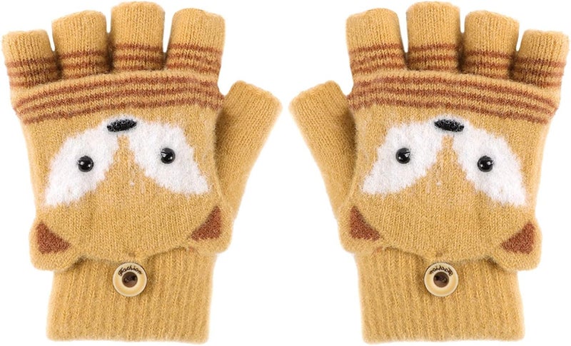 NICEYST Kids Convertible Flip Top Gloves Children Winter Warm Knitted Fingerless Mittens for Boys Girls 6-10 Years Old - Image 1